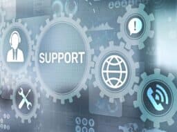 Support button on virtual screen. Customer service and communication concept. Advanced WordPress Support